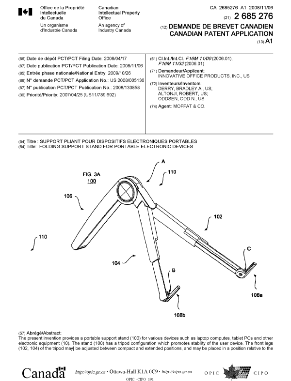 Document de brevet canadien 2685276. Page couverture 20091224. Image 1 de 2