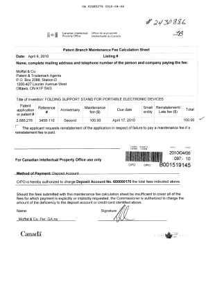 Canadian Patent Document 2685276. Fees 20100406. Image 1 of 1