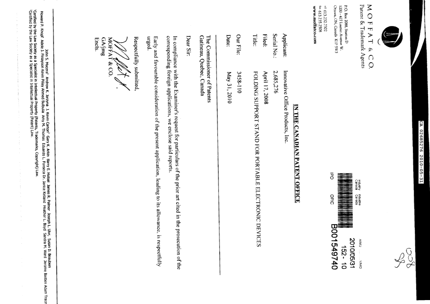 Canadian Patent Document 2685276. Prosecution-Amendment 20100531. Image 1 of 1