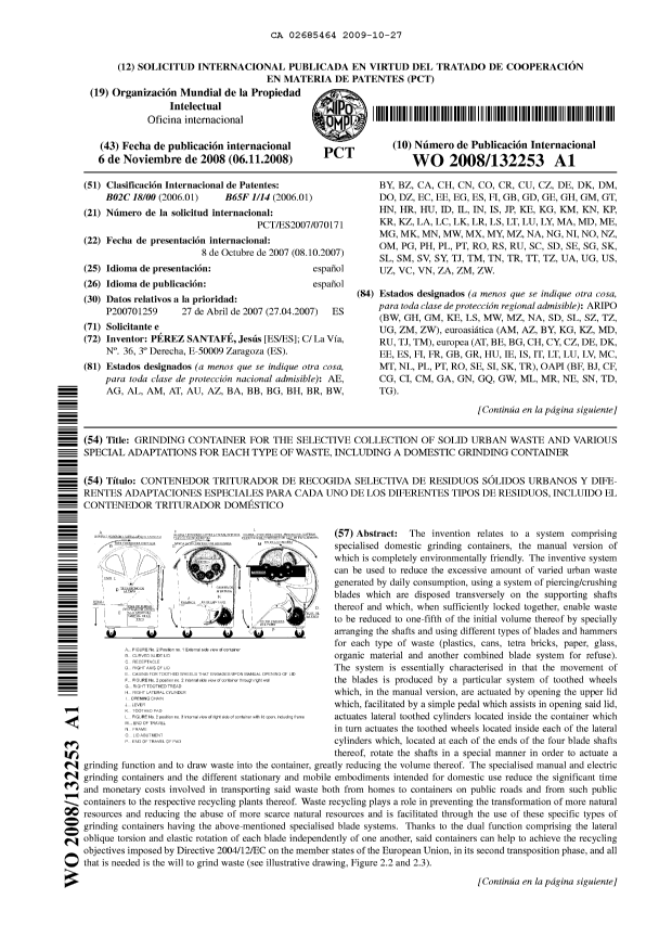 Document de brevet canadien 2685464. Abrégé 20091027. Image 1 de 2