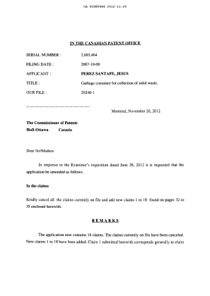 Document de brevet canadien 2685464. Poursuite-Amendment 20111220. Image 2 de 10