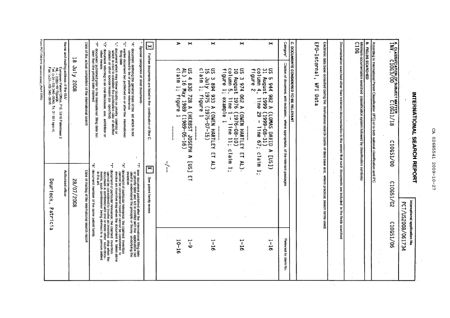 Document de brevet canadien 2685541. PCT 20091027. Image 1 de 3