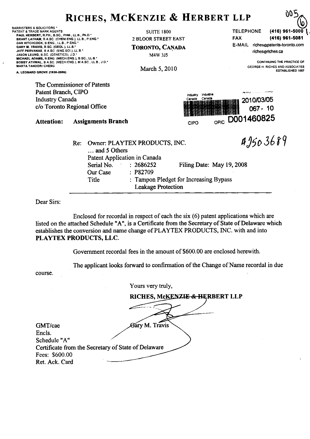 Document de brevet canadien 2686252. Cession 20100305. Image 1 de 4