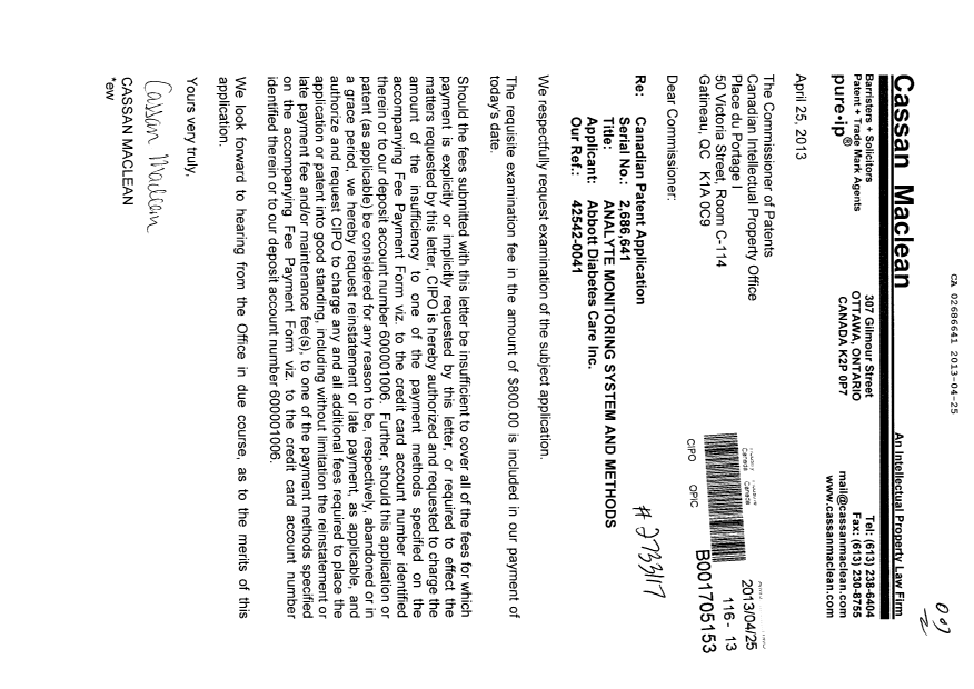 Document de brevet canadien 2686641. Poursuite-Amendment 20130425. Image 1 de 1