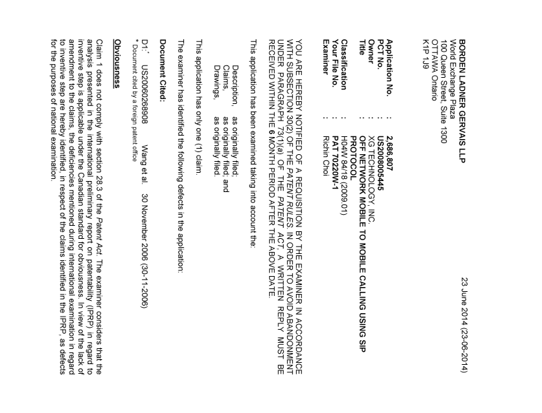 Canadian Patent Document 2686807. Prosecution-Amendment 20140623. Image 1 of 2