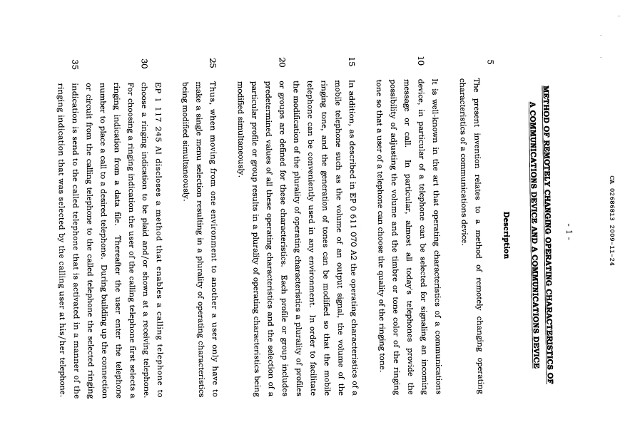 Document de brevet canadien 2686813. Description 20130215. Image 1 de 14