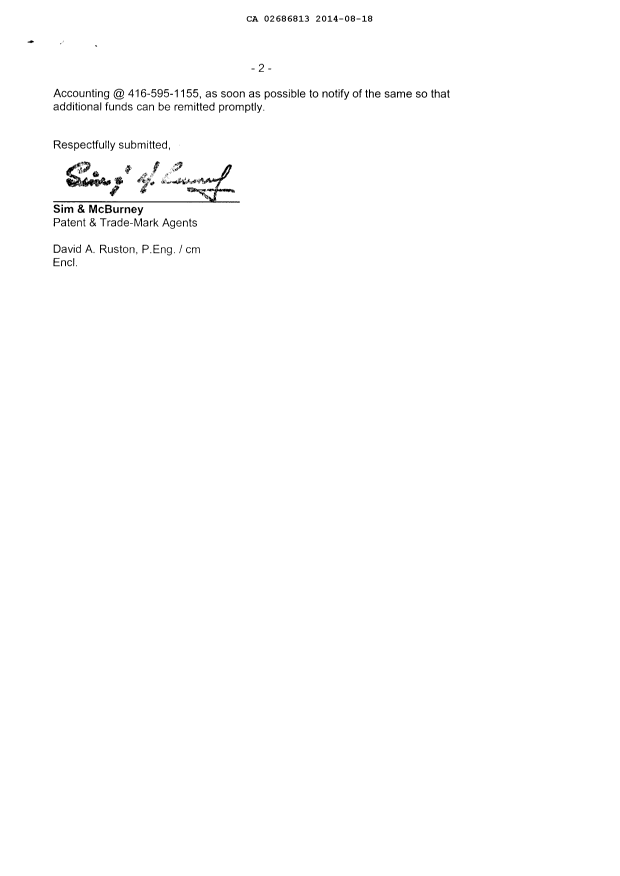 Document de brevet canadien 2686813. Correspondance 20140818. Image 2 de 2