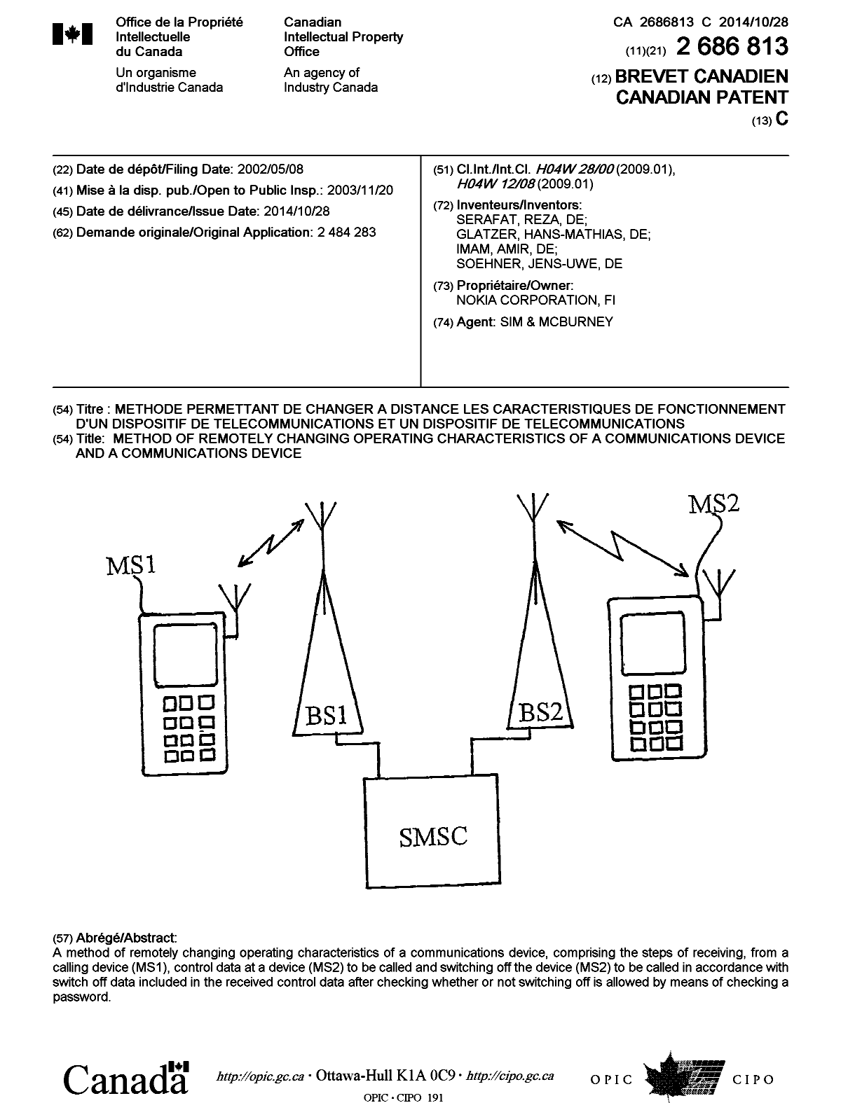 Document de brevet canadien 2686813. Page couverture 20140930. Image 1 de 1