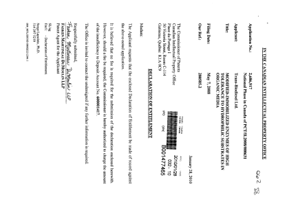 Document de brevet canadien 2686917. Correspondance 20091228. Image 1 de 2