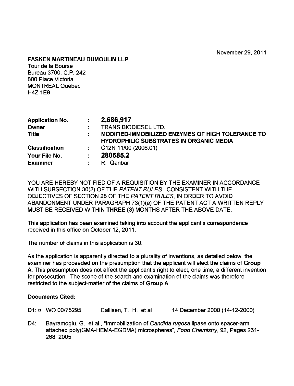 Document de brevet canadien 2686917. Poursuite-Amendment 20101229. Image 1 de 4