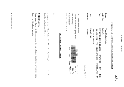 Canadian Patent Document 2686917. Prosecution-Amendment 20111229. Image 1 of 23
