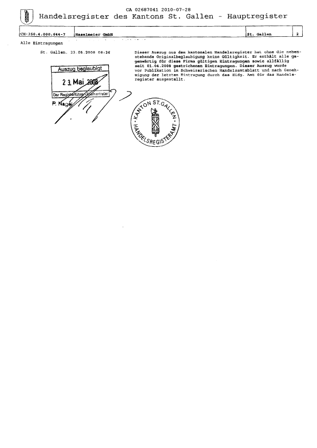 Document de brevet canadien 2687041. Cession 20100728. Image 4 de 4