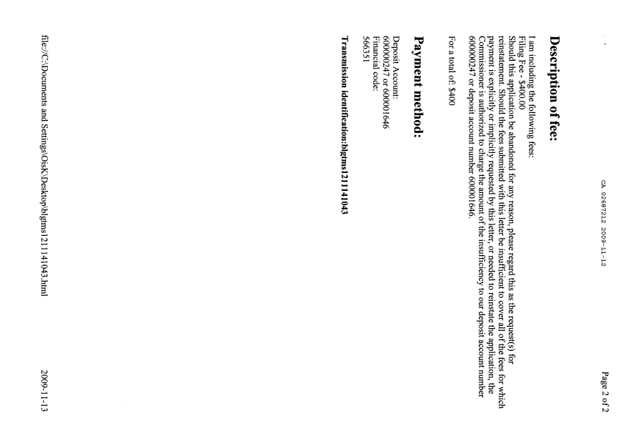 Document de brevet canadien 2687212. Cession 20091112. Image 3 de 3