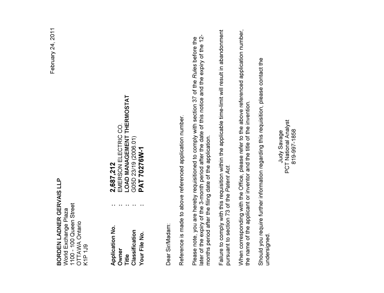 Document de brevet canadien 2687212. Correspondance 20101224. Image 1 de 1