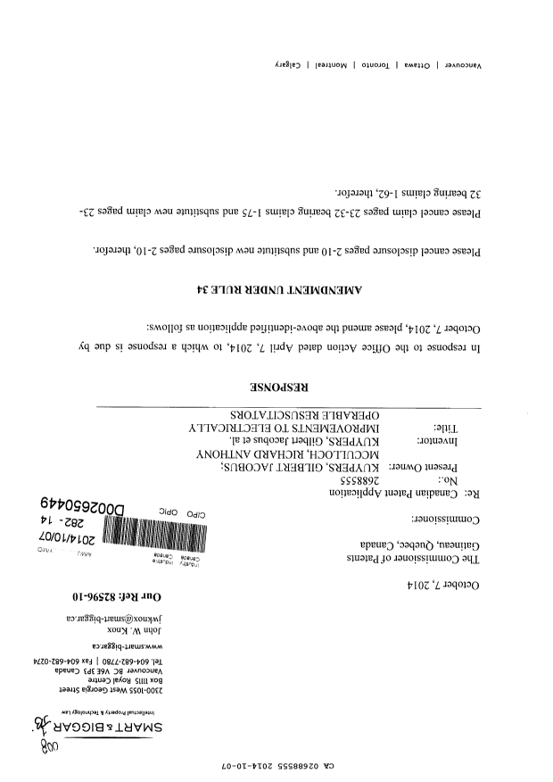 Canadian Patent Document 2688555. Prosecution-Amendment 20141007. Image 1 of 31
