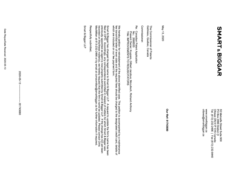 Canadian Patent Document 2688555. Maintenance Fee Payment 20200513. Image 6 of 6