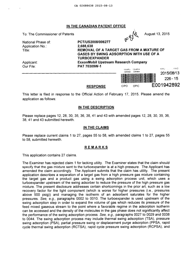 Document de brevet canadien 2688638. Modification 20150813. Image 1 de 14