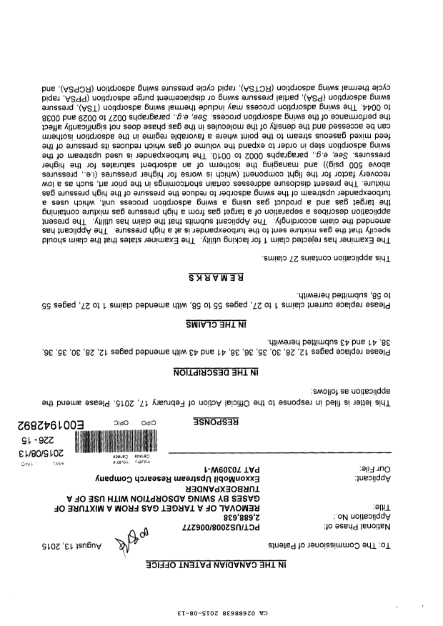 Canadian Patent Document 2688638. Amendment 20150813. Image 1 of 14