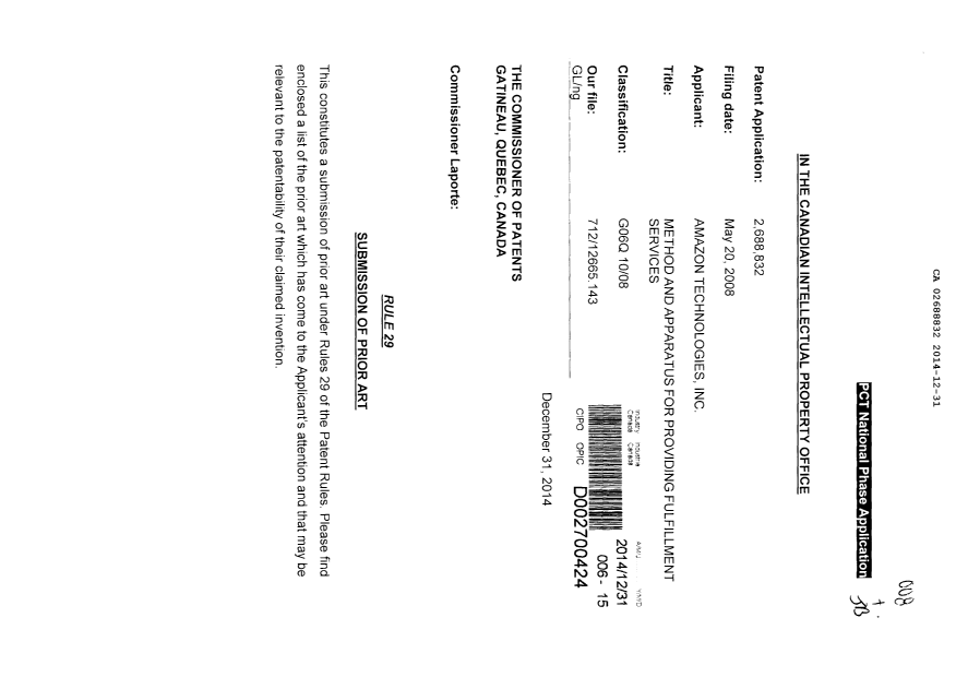 Document de brevet canadien 2688832. Poursuite-Amendment 20131231. Image 1 de 2