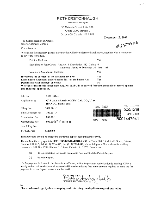 Canadian Patent Document 2688934. Assignment 20091215. Image 1 of 5