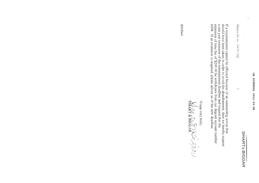 Document de brevet canadien 2689061. Correspondance 20110308. Image 2 de 2