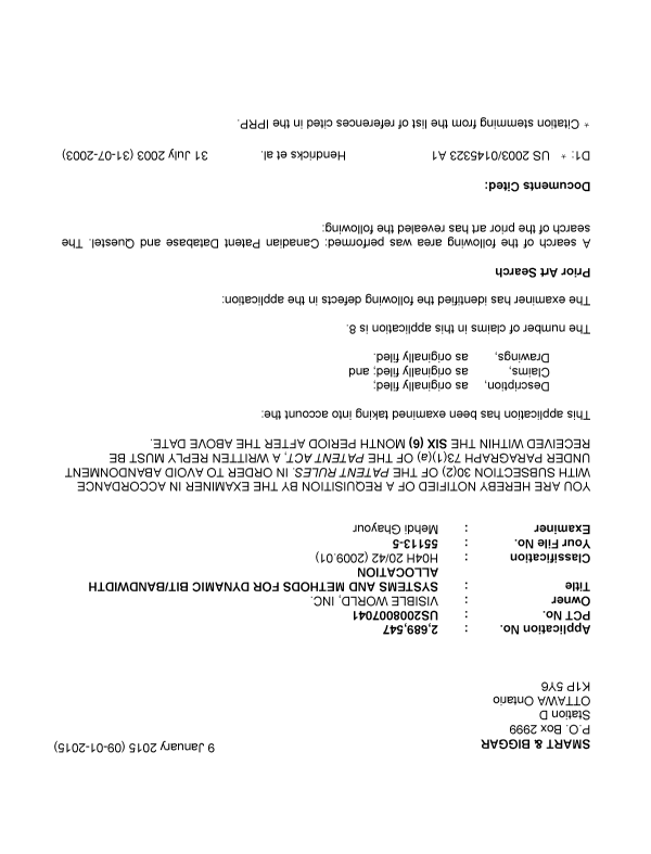 Canadian Patent Document 2689547. Prosecution-Amendment 20150109. Image 1 of 4
