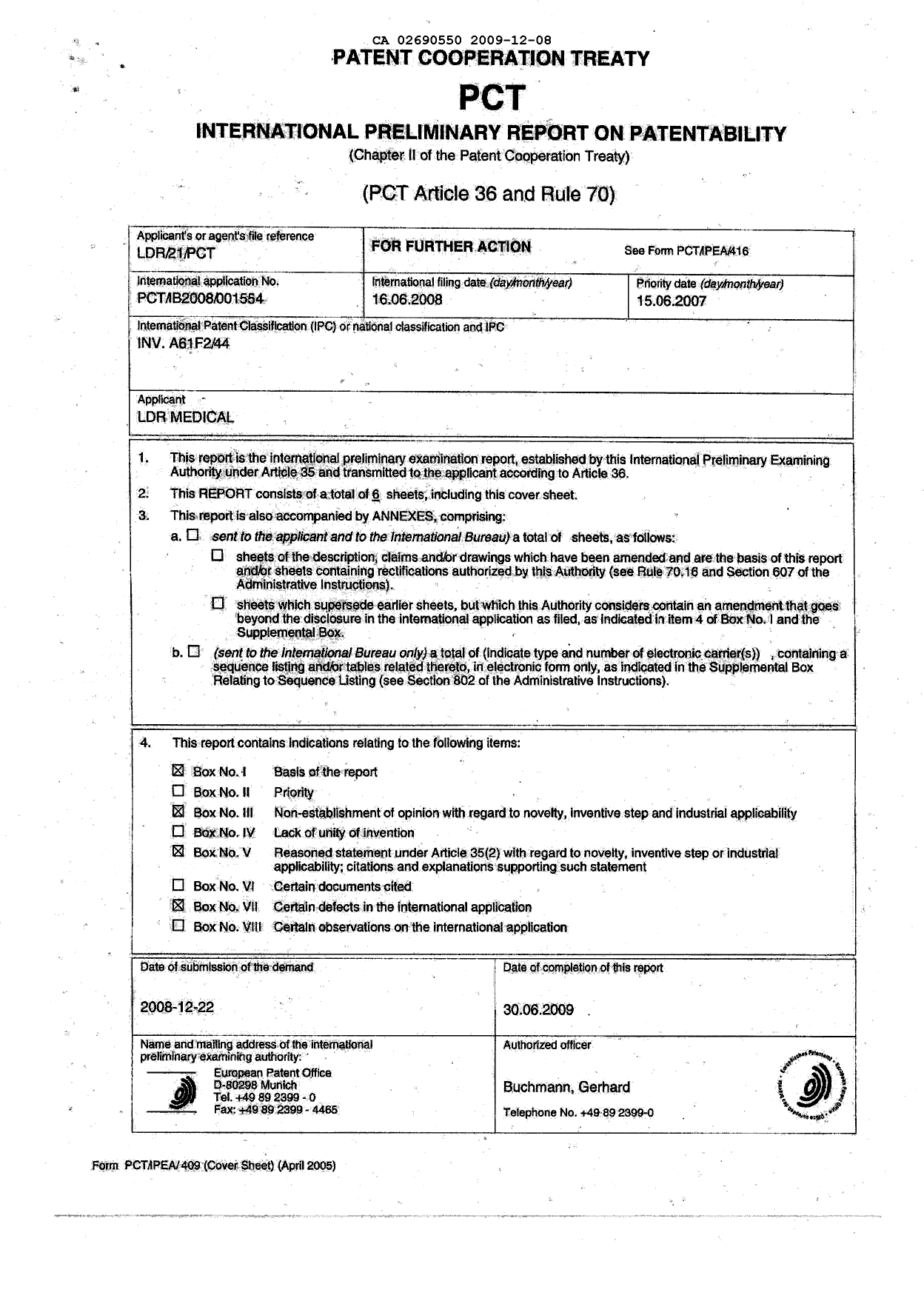Document de brevet canadien 2690550. PCT 20081208. Image 1 de 6
