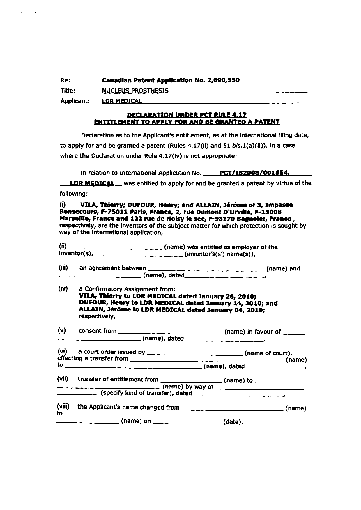 Document de brevet canadien 2690550. Correspondance 20091204. Image 2 de 2