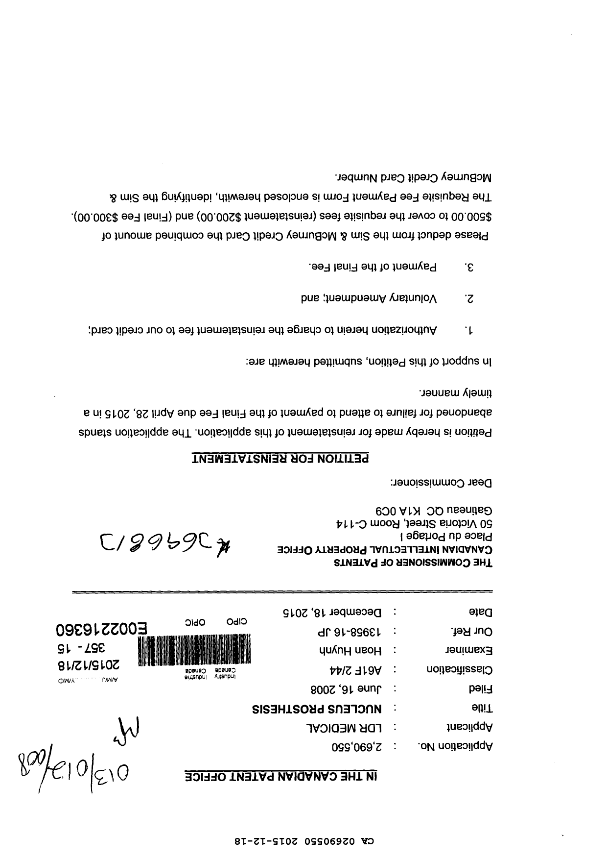 Canadian Patent Document 2690550. Prosecution-Amendment 20141218. Image 1 of 14
