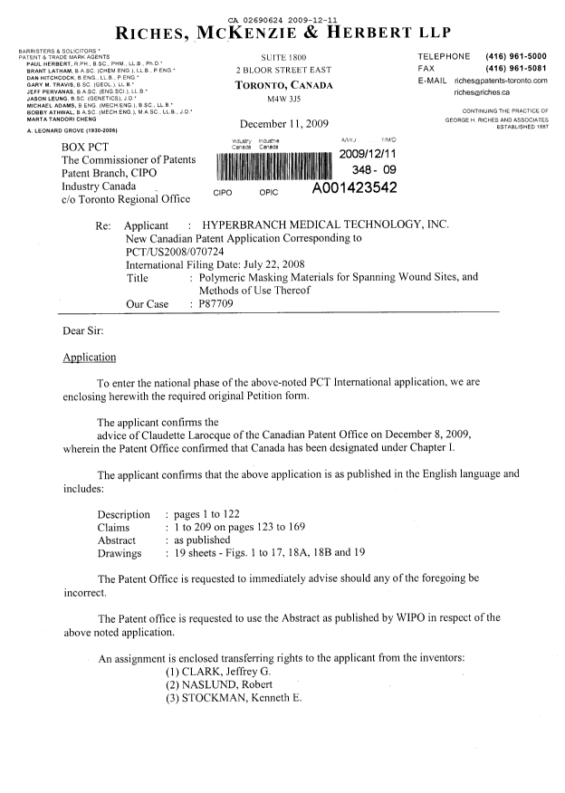 Document de brevet canadien 2690624. Cession 20091211. Image 1 de 9