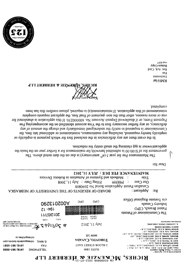 Document de brevet canadien 2690808. Taxes 20120711. Image 1 de 1