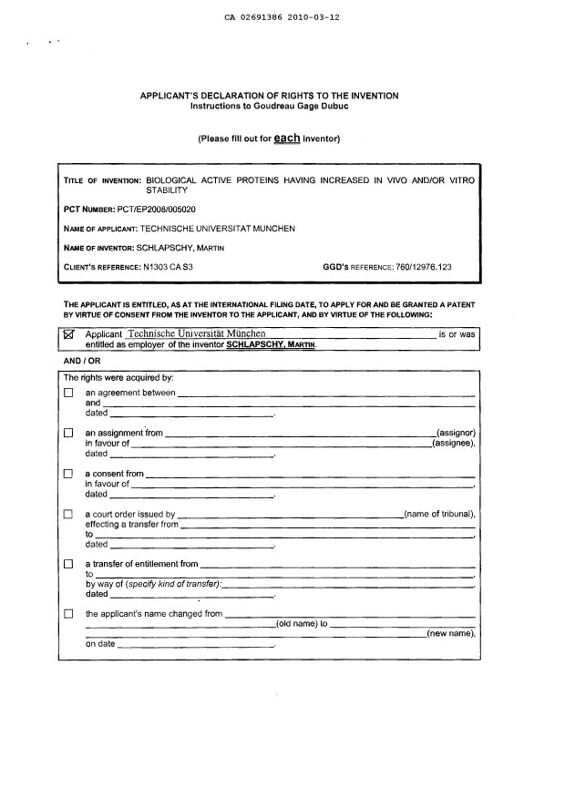 Document de brevet canadien 2691386. Correspondance 20100312. Image 4 de 4