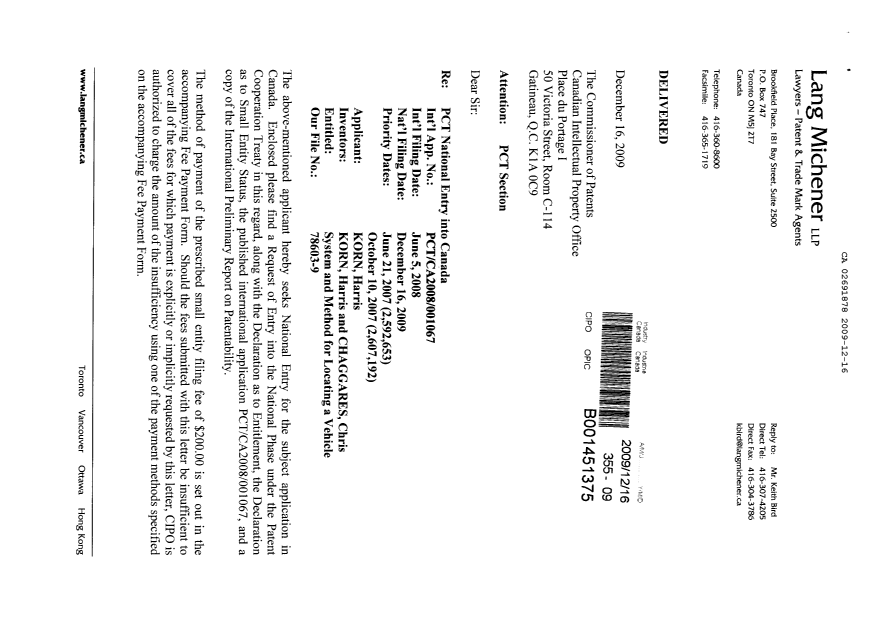 Document de brevet canadien 2691878. Cession 20091216. Image 1 de 6