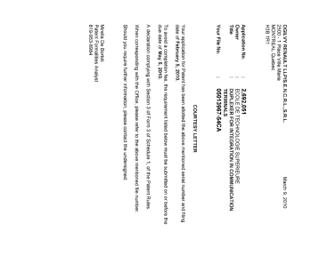 Document de brevet canadien 2692051. Correspondance 20100304. Image 1 de 1
