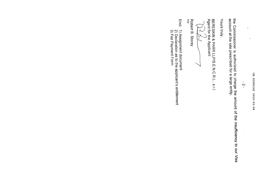 Document de brevet canadien 2692142. Cession 20100304. Image 2 de 4