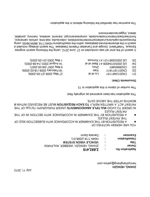 Canadian Patent Document 2692415. Prosecution-Amendment 20120711. Image 1 of 8