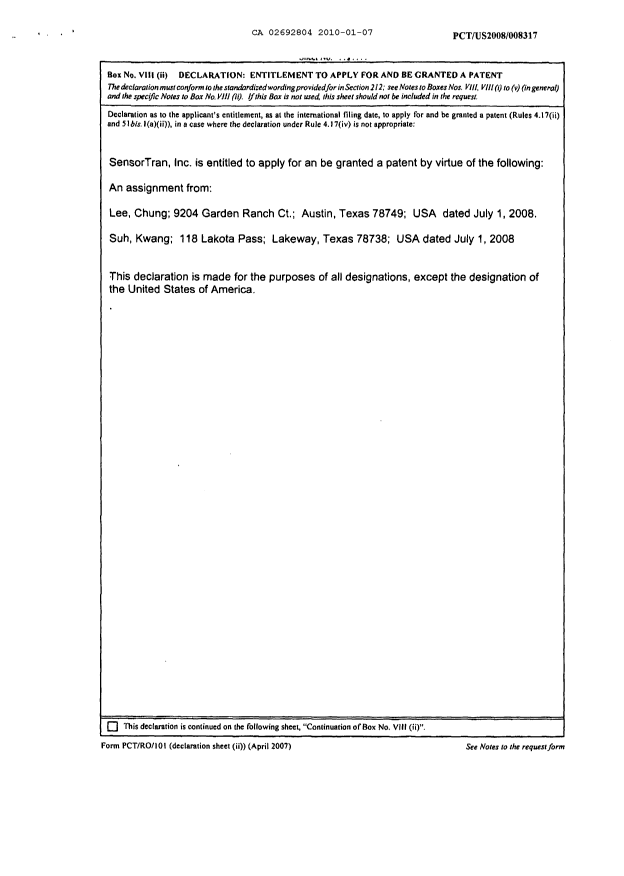 Document de brevet canadien 2692804. Cession 20100107. Image 2 de 2