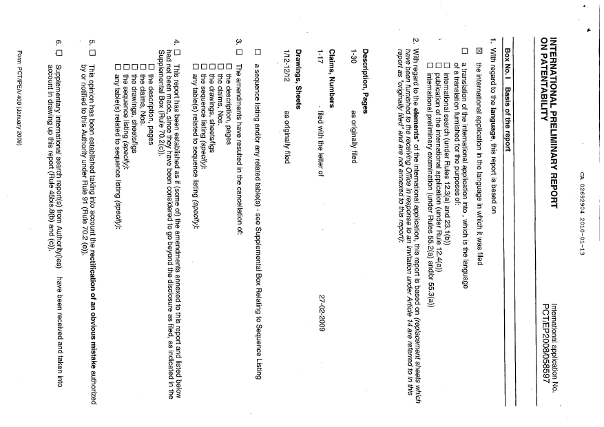 Canadian Patent Document 2692904. PCT 20100113. Image 2 of 9