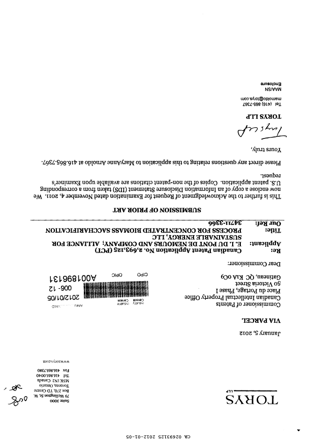 Document de brevet canadien 2693125. Poursuite-Amendment 20111205. Image 1 de 1