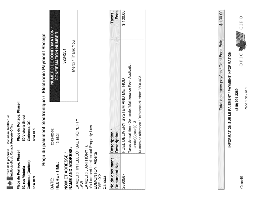 Document de brevet canadien 2693567. Taxes 20111202. Image 1 de 1