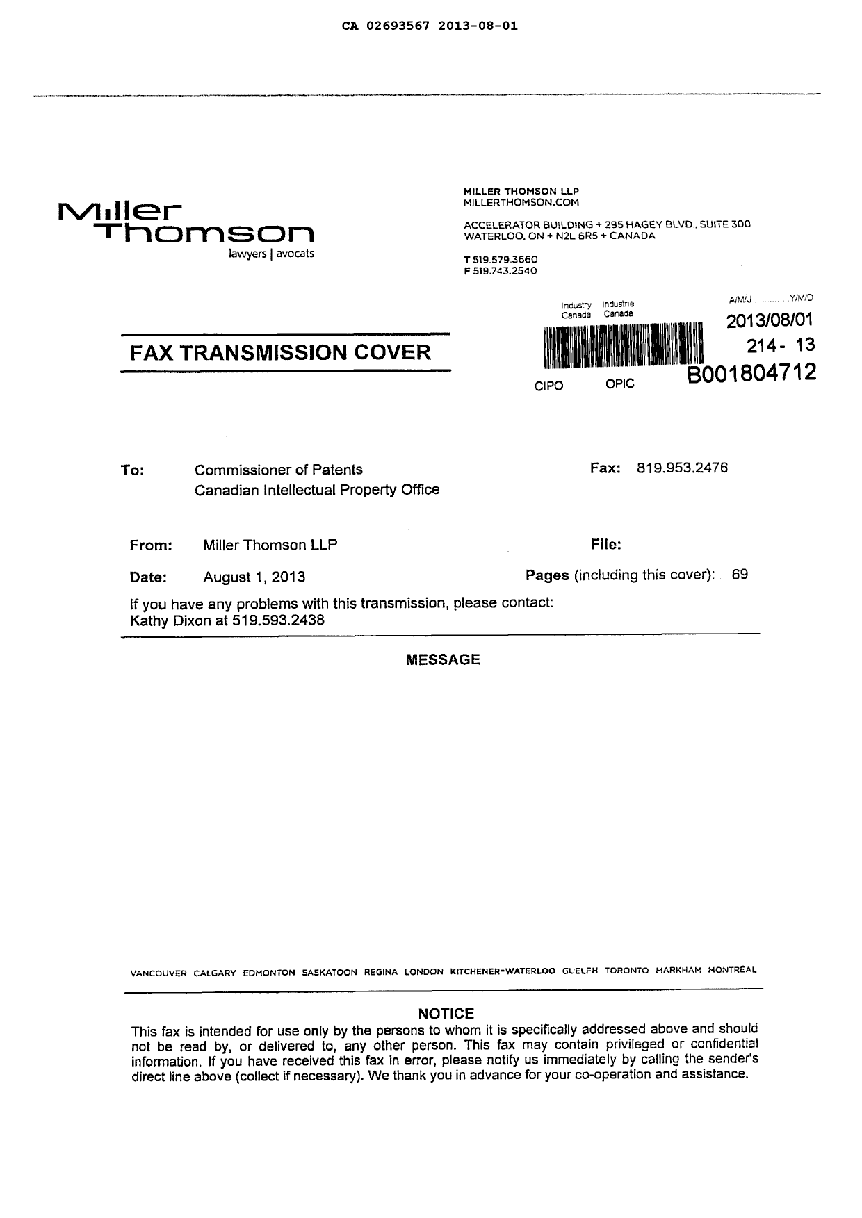 Canadian Patent Document 2693567. Prosecution-Amendment 20121201. Image 70 of 70