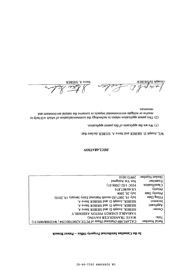 Canadian Patent Document 2693989. Correspondence 20101202. Image 3 of 3