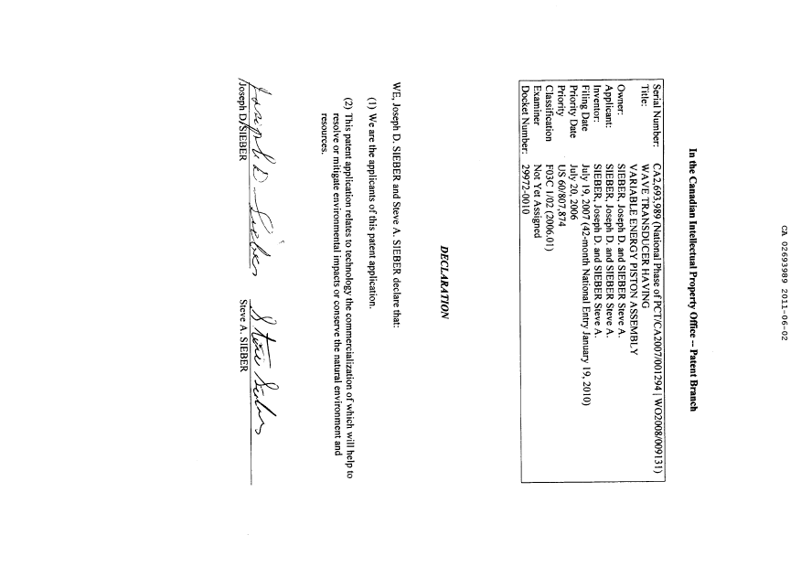 Canadian Patent Document 2693989. Correspondence 20101202. Image 3 of 3