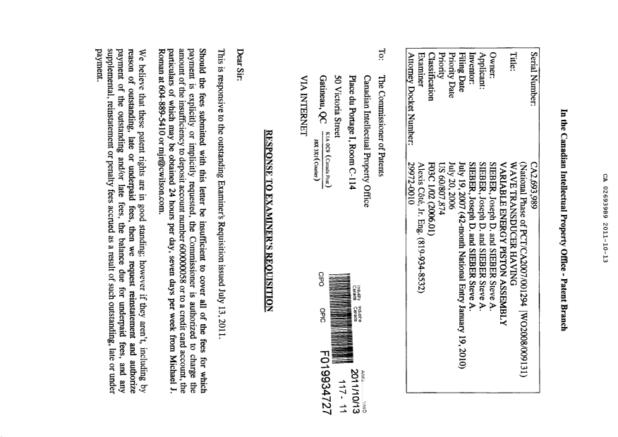 Canadian Patent Document 2693989. Prosecution-Amendment 20101213. Image 3 of 29