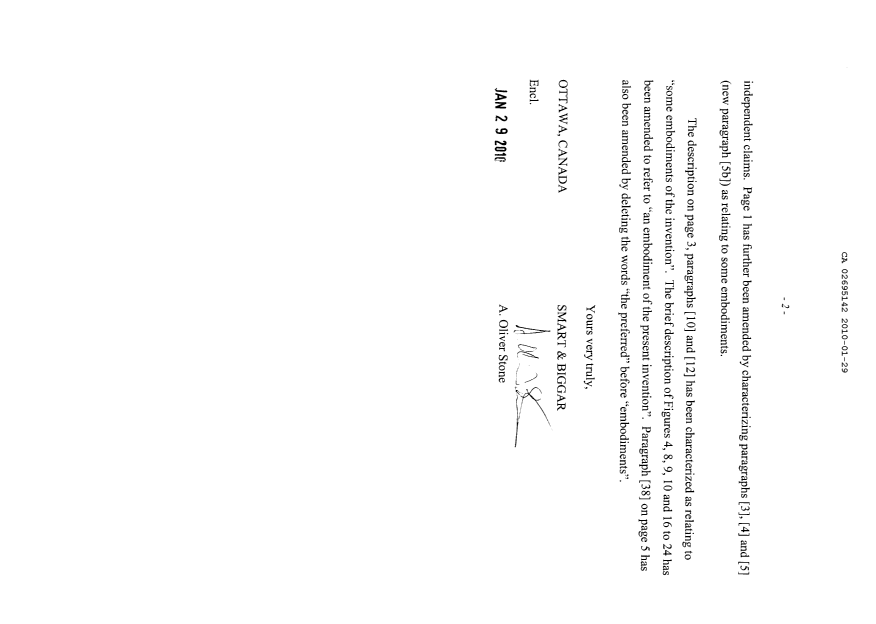 Canadian Patent Document 2695142. Prosecution-Amendment 20100129. Image 2 of 12