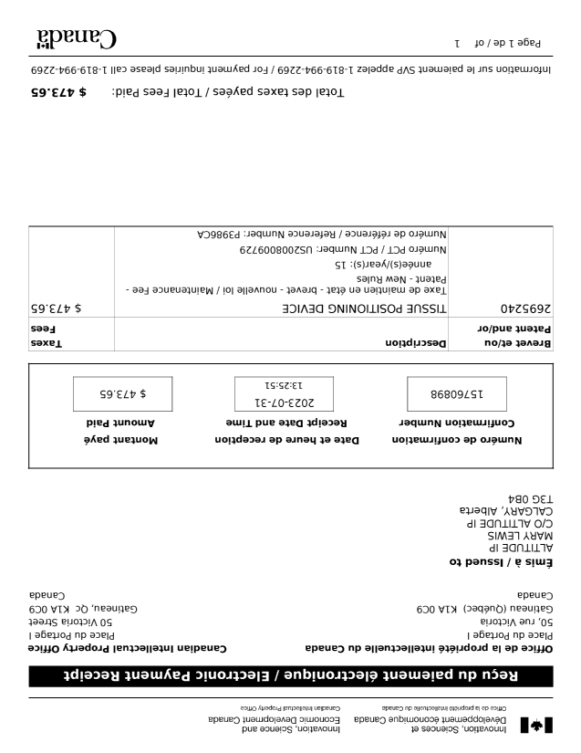 Canadian Patent Document 2695240. Maintenance Fee Payment 20230731. Image 1 of 1