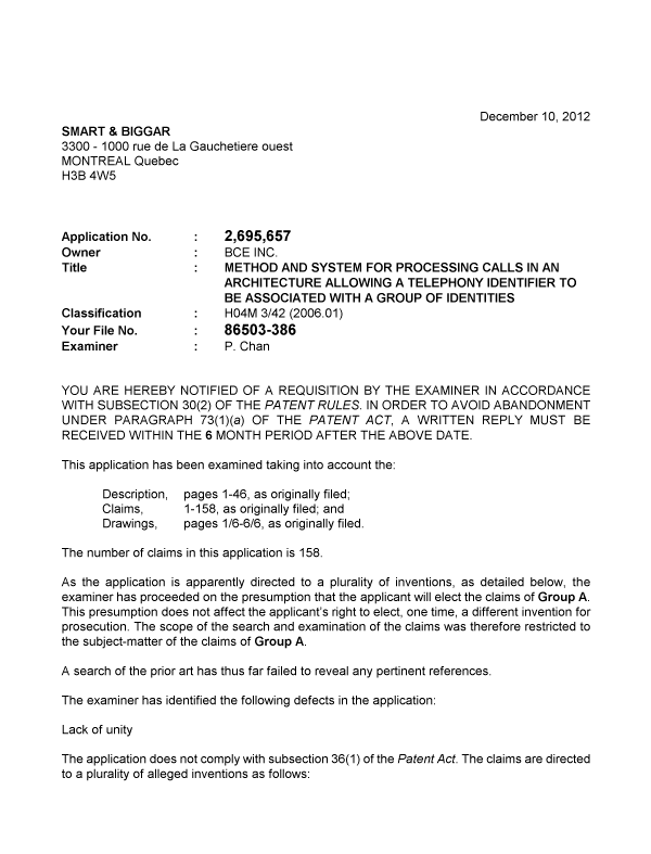 Document de brevet canadien 2695657. Poursuite-Amendment 20121210. Image 1 de 2