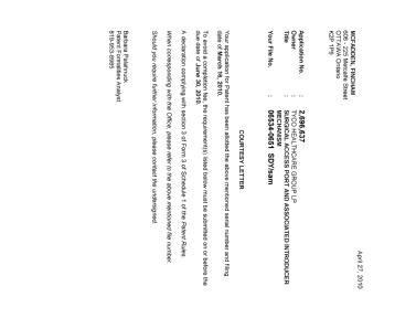Document de brevet canadien 2696637. Correspondance 20100421. Image 1 de 1