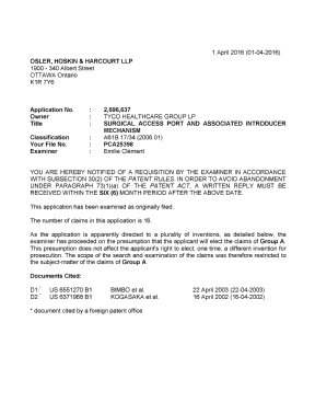 Document de brevet canadien 2696637. Demande d'examen 20160401. Image 1 de 4