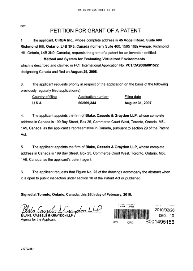 Canadian Patent Document 2697965. Assignment 20100226. Image 3 of 6